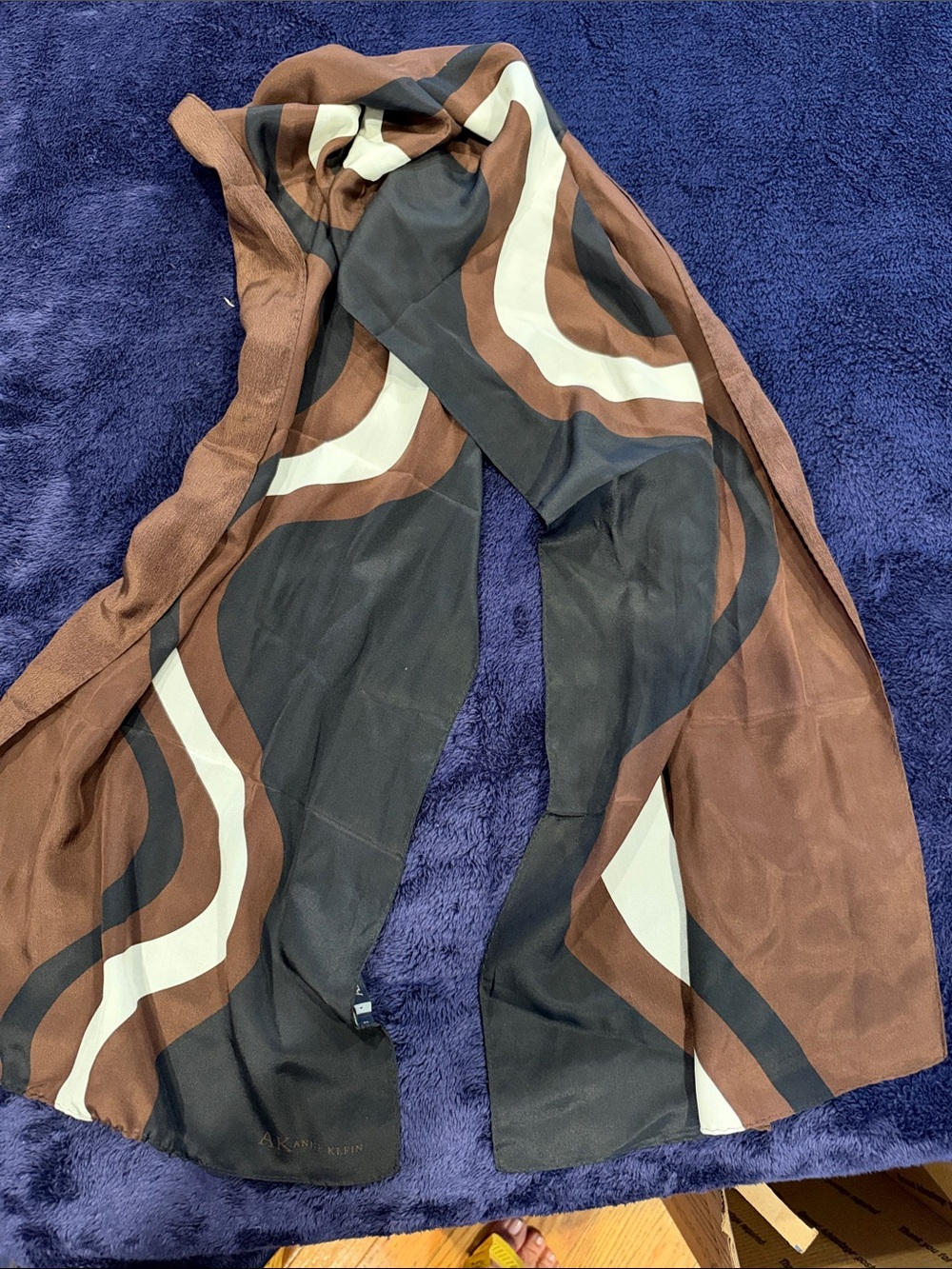 Anne Klein Brown Black & Cream Wave Print Scarf
